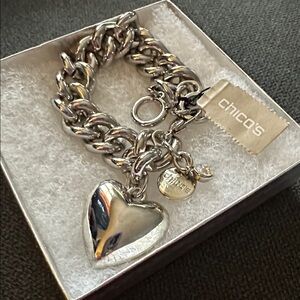 Chico's link chain Shiny Silver Heart bracelet